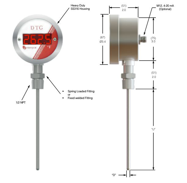 DTG04 Top Mount with Fitting Welded to Probe Details